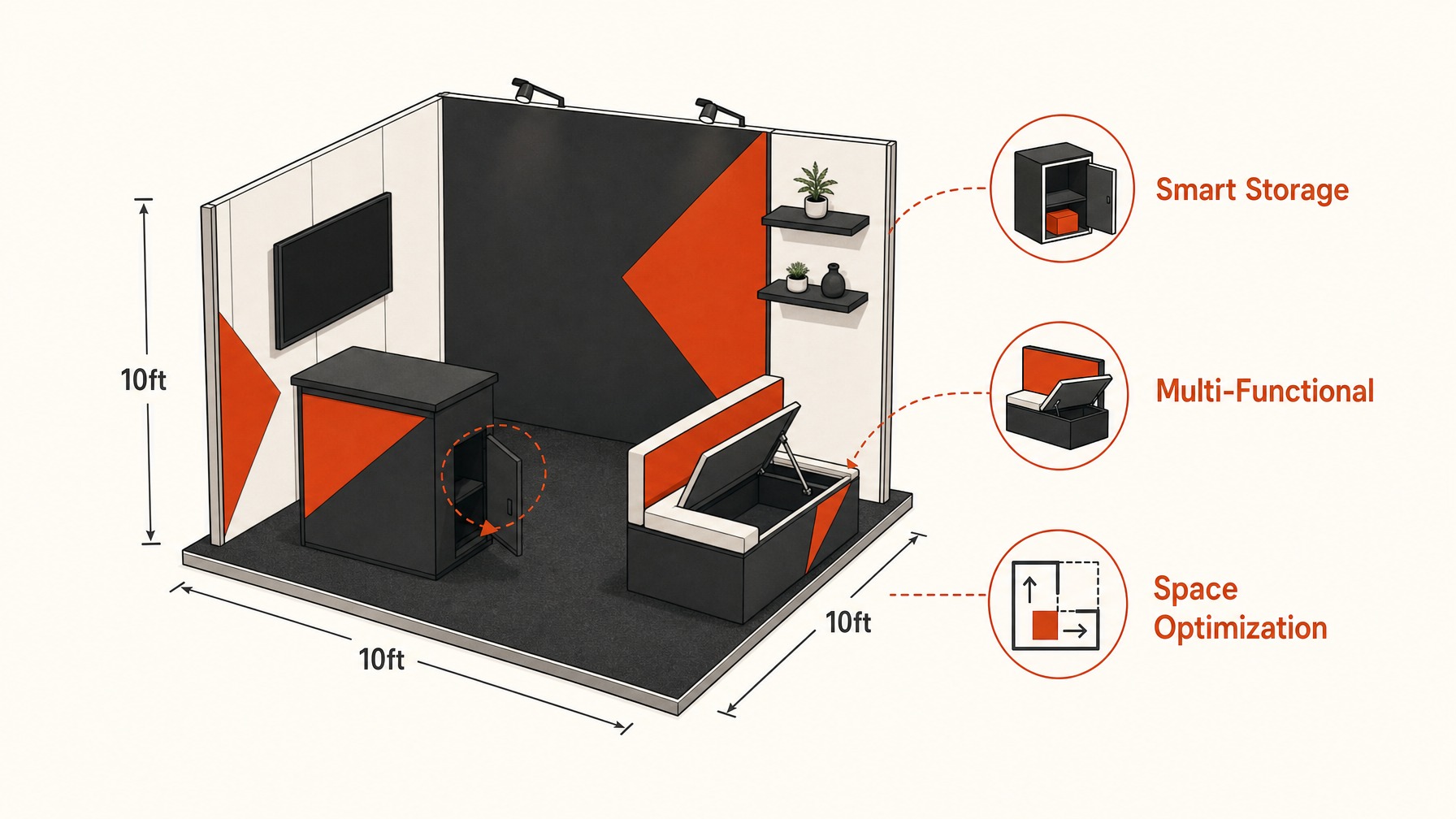 6. use Smart Storage Solutions — 7 Creative Ways to Optimize Small 10x10 Trade Show Booths