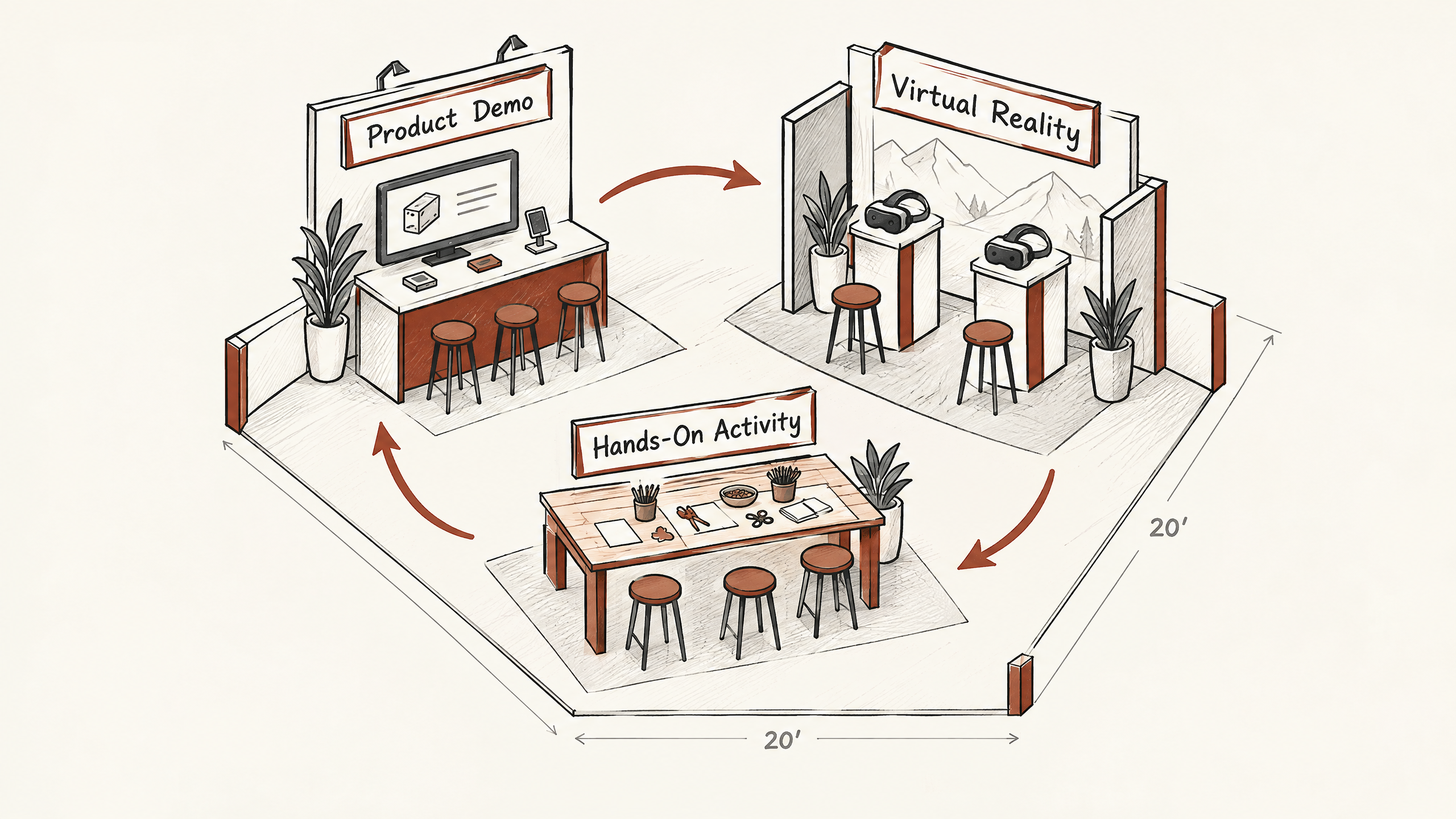 3. Create Interactive Zones — 6 Creative Layout Ideas for Maximizing 20x20 Trade Show Booths